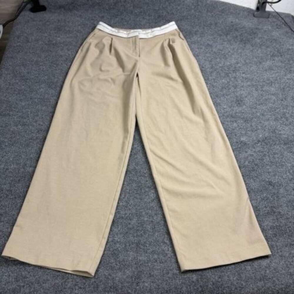 House of Harlow 1960 Pants Trouser Wide Leg Pleats Tan Cream Size 2